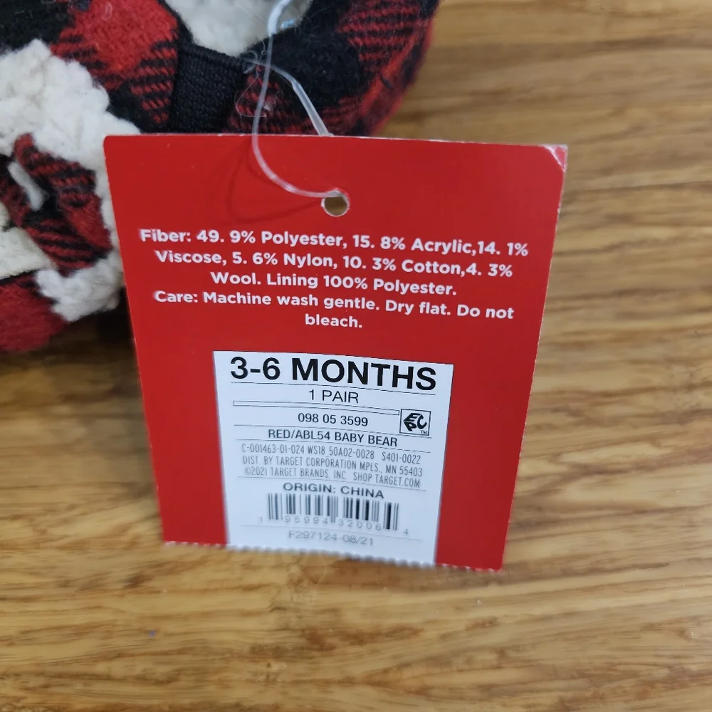 🐻 NWT Baby Bear Buffalo Plaid Slippers / Booties (3-6 Months)